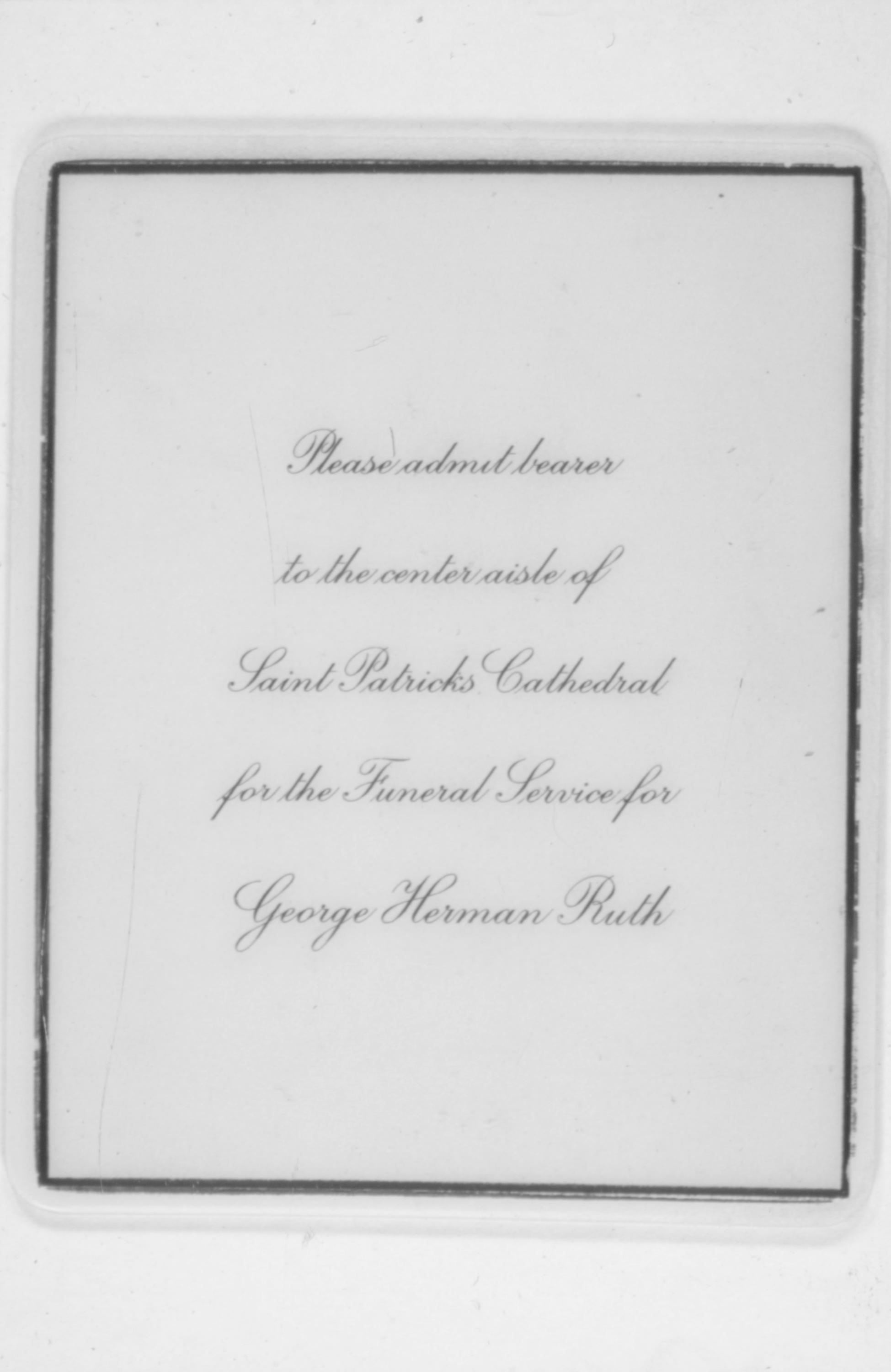 Babe Ruth Funeral Invitation/Ticket