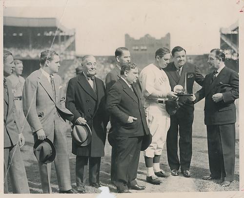 Babe Ruth Presents 1938 1939 Worlds Fair Trophy To New York Yankees Queens Public Library Digital 4288