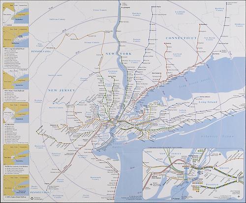 The commuter rail map : a 75-mile radius map of passenger lines in New York, New Jersey and 